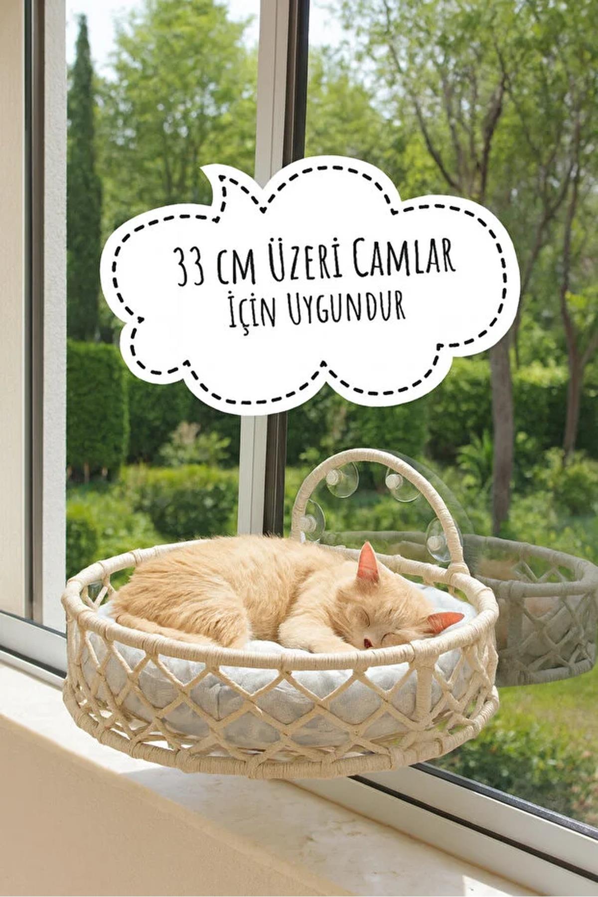 Tasaryum Kedi ve Köpek El Örgüsü Vantuzlu Cam Yatağı Hamak