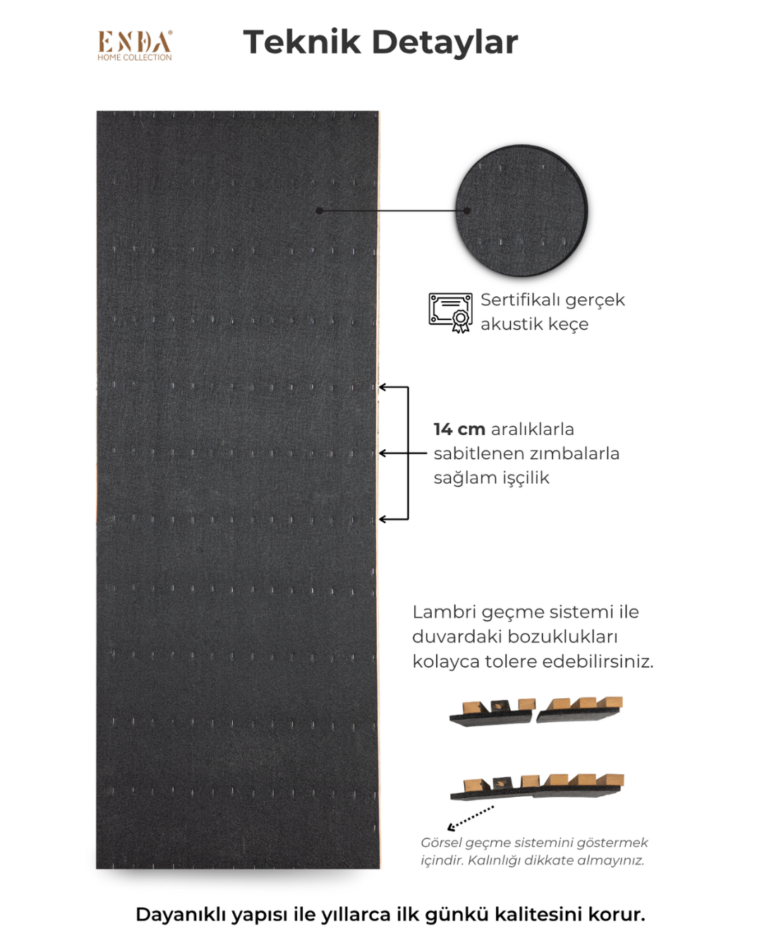 Enda Home MDF Akustik Duvar Paneli 60 x 278cm Lake Gri