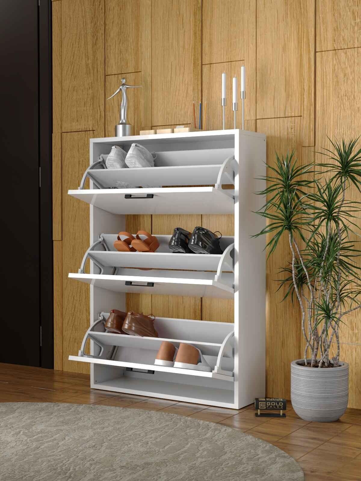 Reyo Falez Düşer Kapak Ayakkabılık 3 Bölmeli Ayakkabılık Beyaz