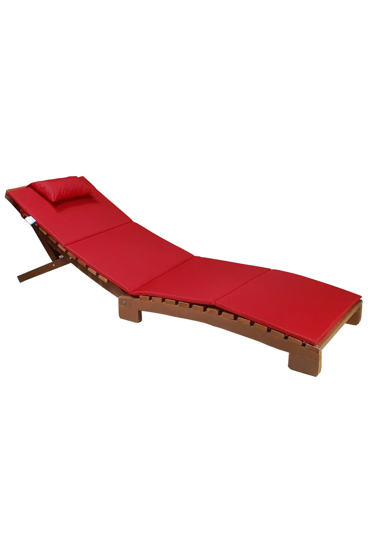 Bysay Ahşap Katlanabilir Yatar Şezlong 3 Kademe Plaj Yatağı Minder Dahil Ceviz-Kırmızı