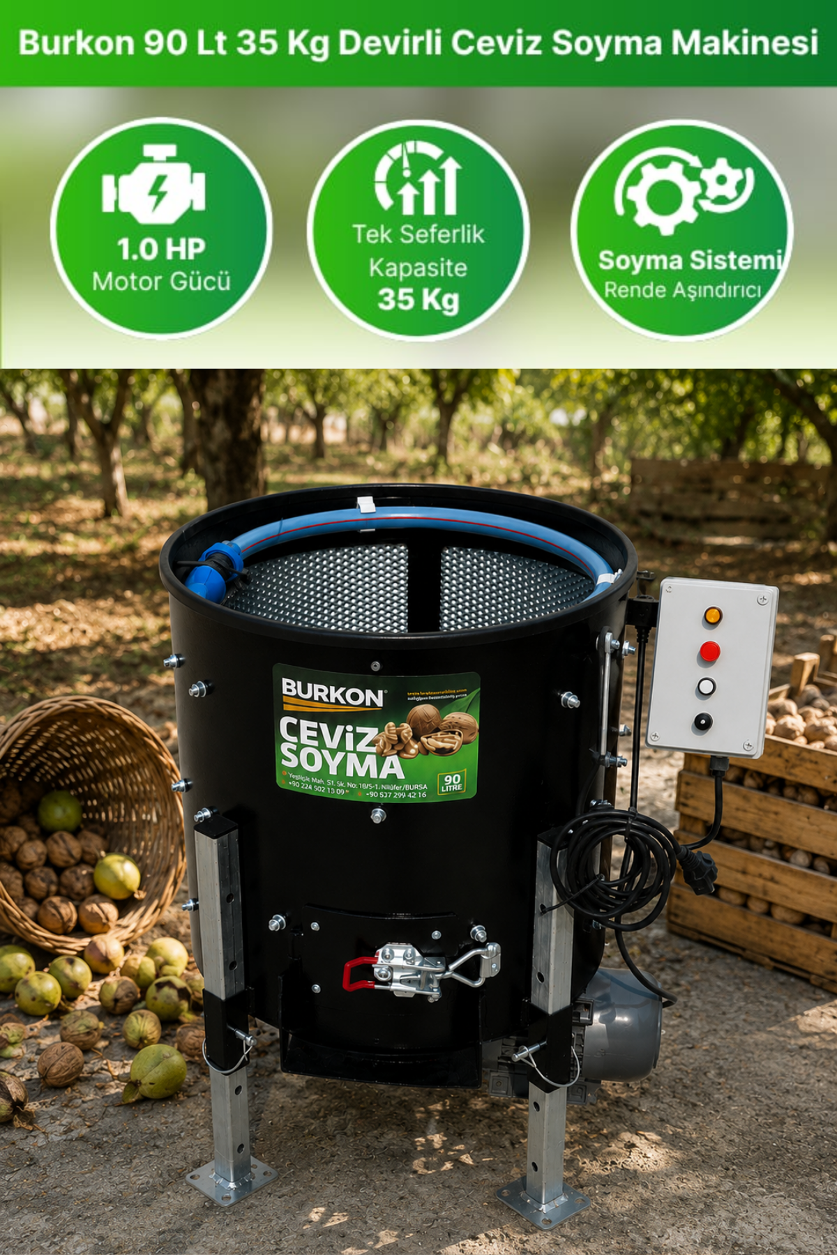 Burkon 90 Lt 35 Kg Devirli Ceviz Soyma Makinesi