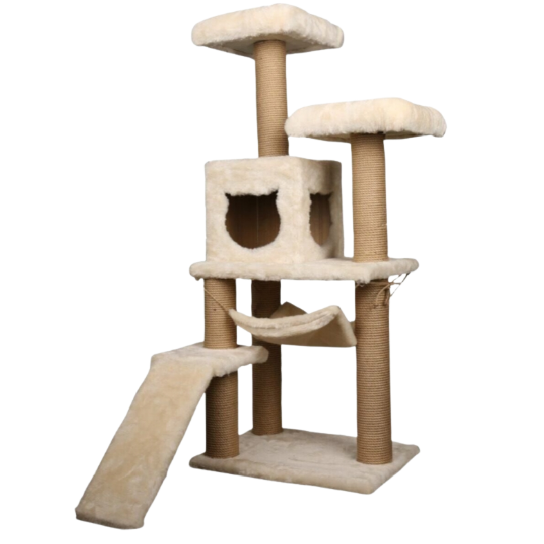Reyo Pet S-9 Kedi Tırmalama Kulesi Platformlu 124 cm Beyaz
