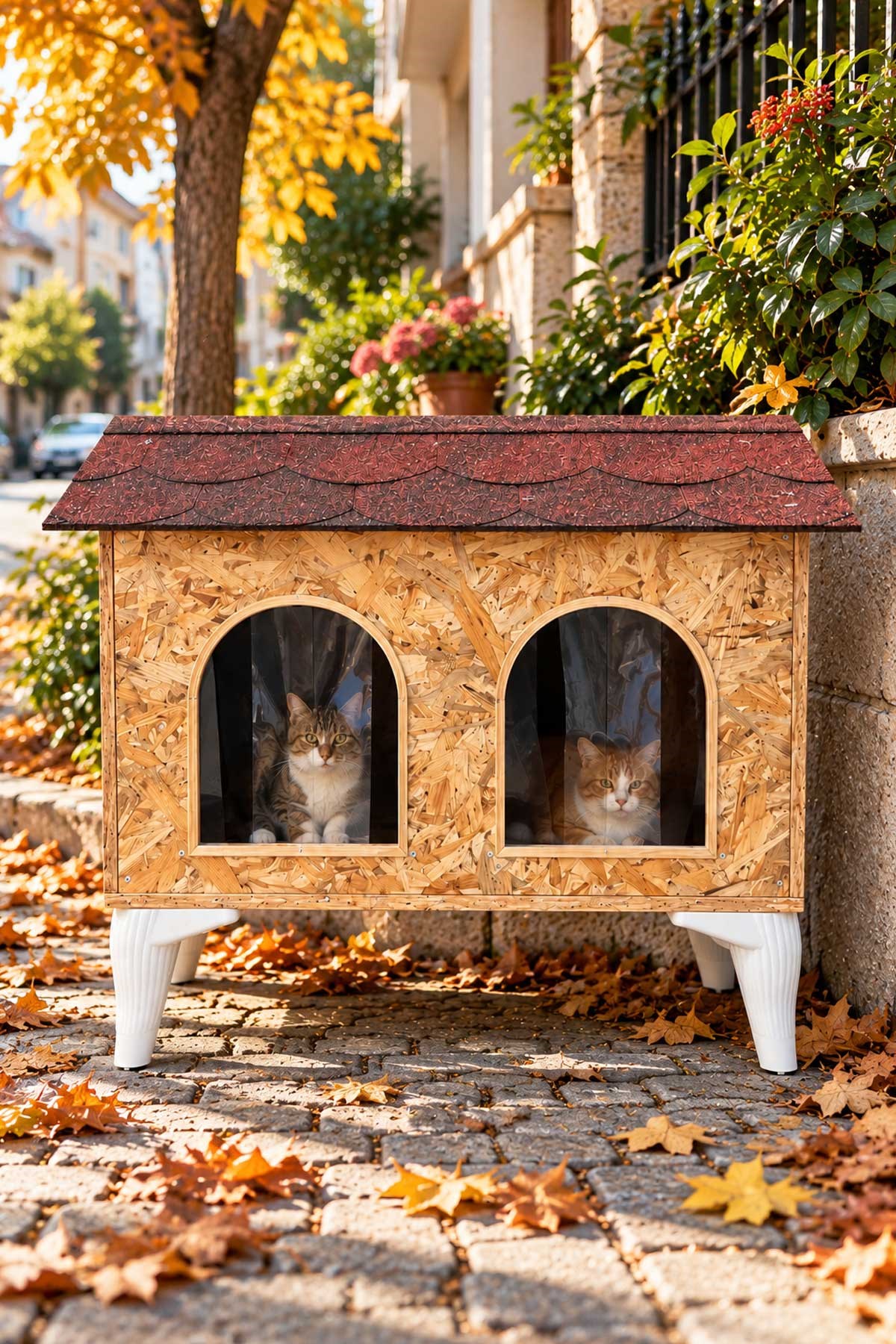 Reyo CATK20 60x40x45 cm 2 Bölmeli Yetişkin Kedi Evi, Kedi Barınağı, Sokak Hayvanları İçin Kedi Barınağı, Kedi Yuvası, Rüzgar ve Soğuğa Dayanıklı, Monteli Teslimat