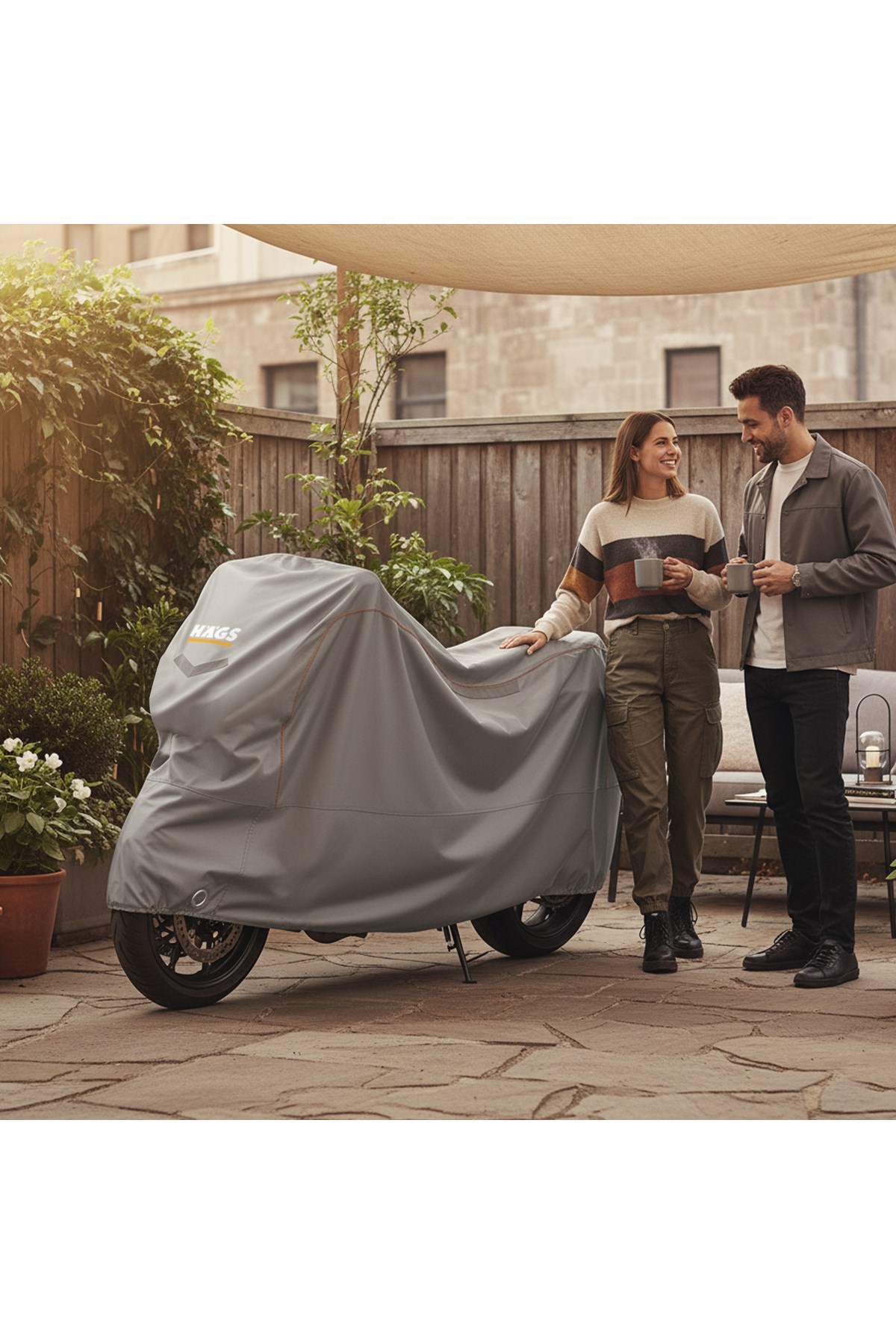 Haegs Motosiklet Brandası, Motor Kılıfı, Örtüsü Dış Mekan Motosiklet Örtüsü Su Geçirmez, Rüzgar, Toz Geçirmez, Motor Garaj Brandası, Kışa Dayanıklı XXL 265x105x125 cm - Gri