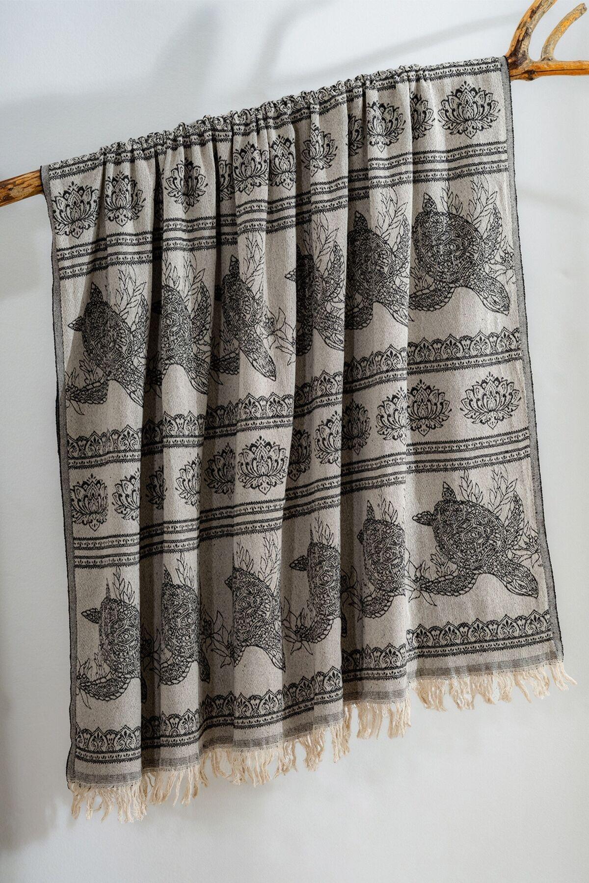 Mylasa Home 100% Pamuklu Koltuk Şalı TV Battaniyesi,130x170 cm Yüksek Kaliteli Pamuklu Kumaş Siyah Caretta