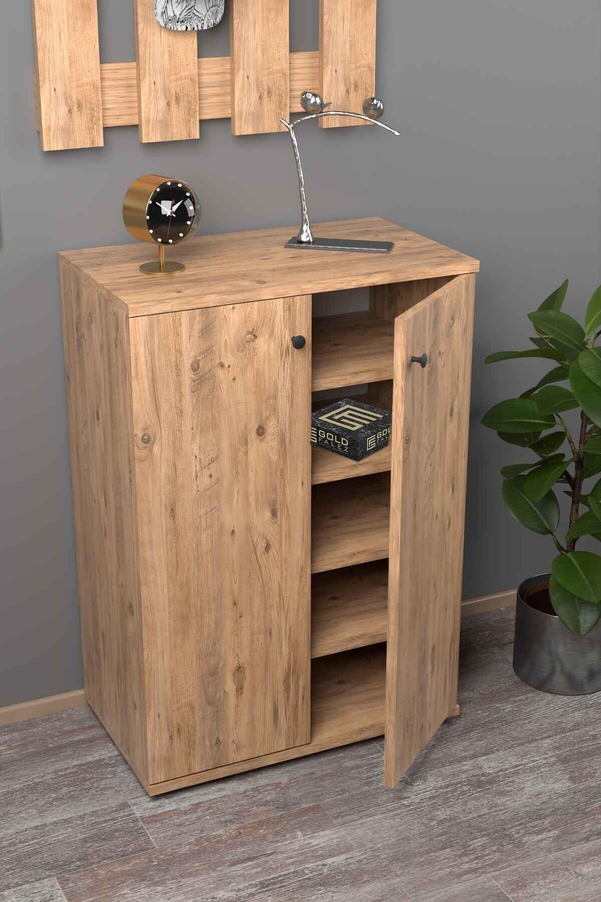 Reyo Falez Ayakkabılık Çok Amaçlı Dolap 5 Raflı 2 Kapaklı Çam