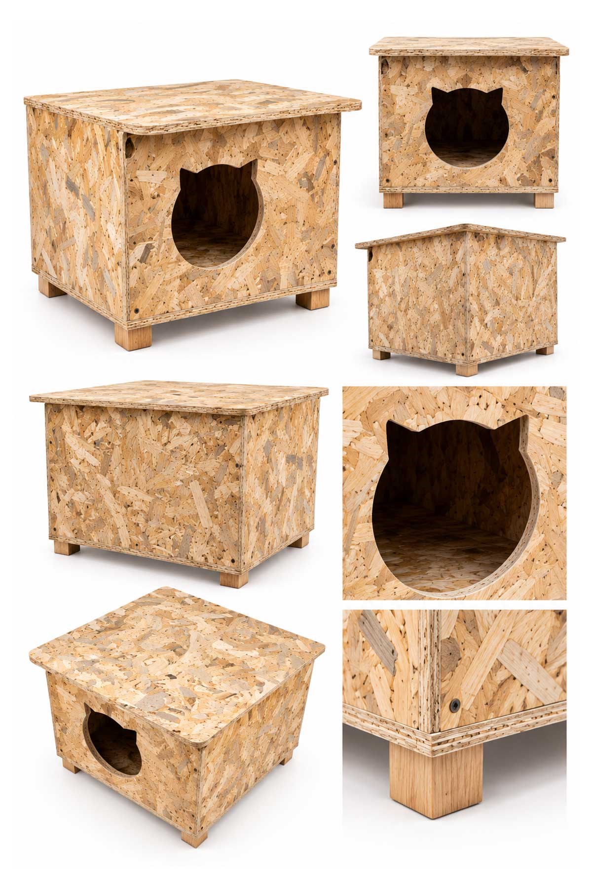 Melada Kedi Evi Dış Ortam Uygun Ahşap Kedi Evi OSB 50x35x30 cm MLD0CAT19