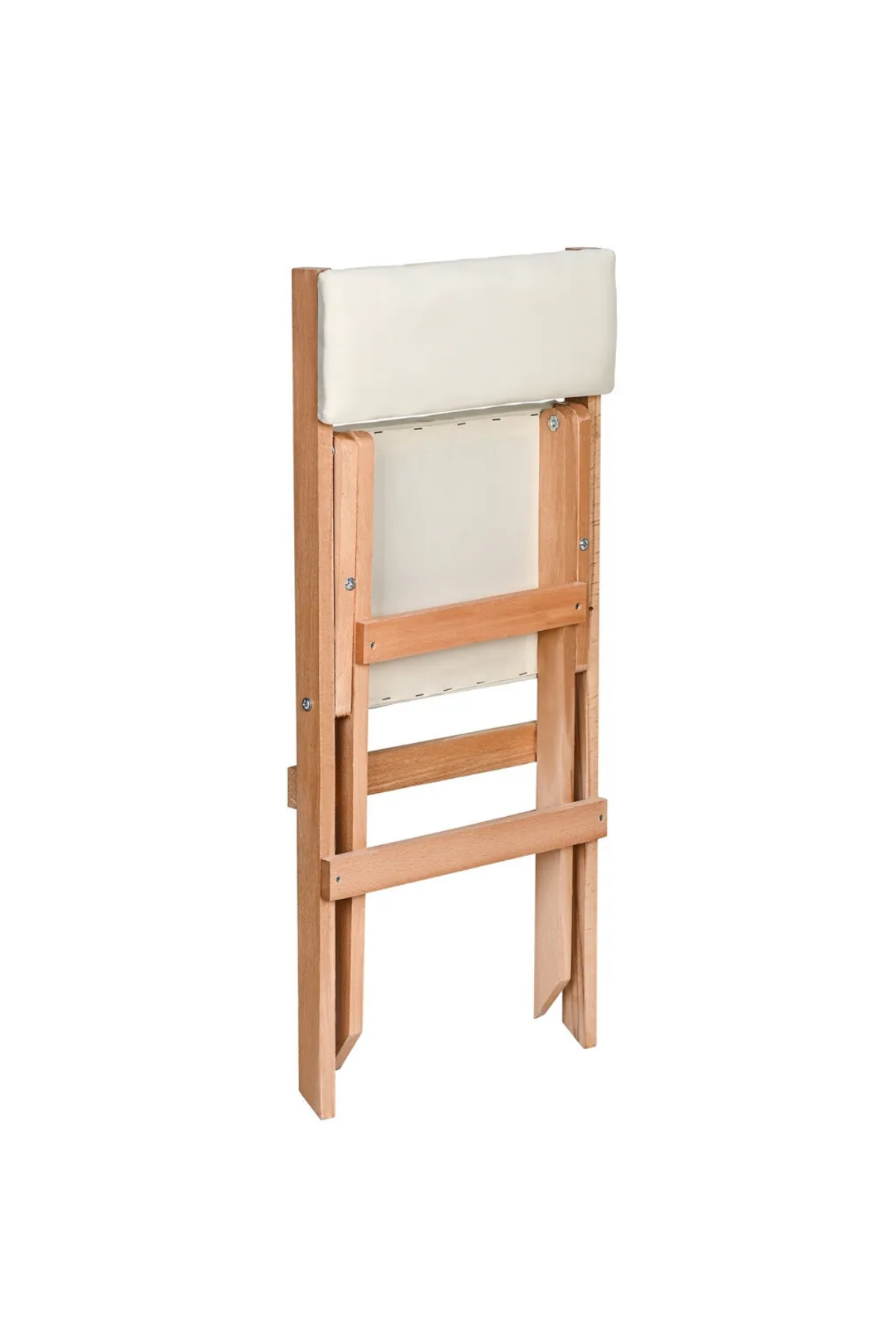 BySay Ahşap Katlanır Döşeme Minderli 3'lü Bistro Set Bahçe Takımı Naturel Krem