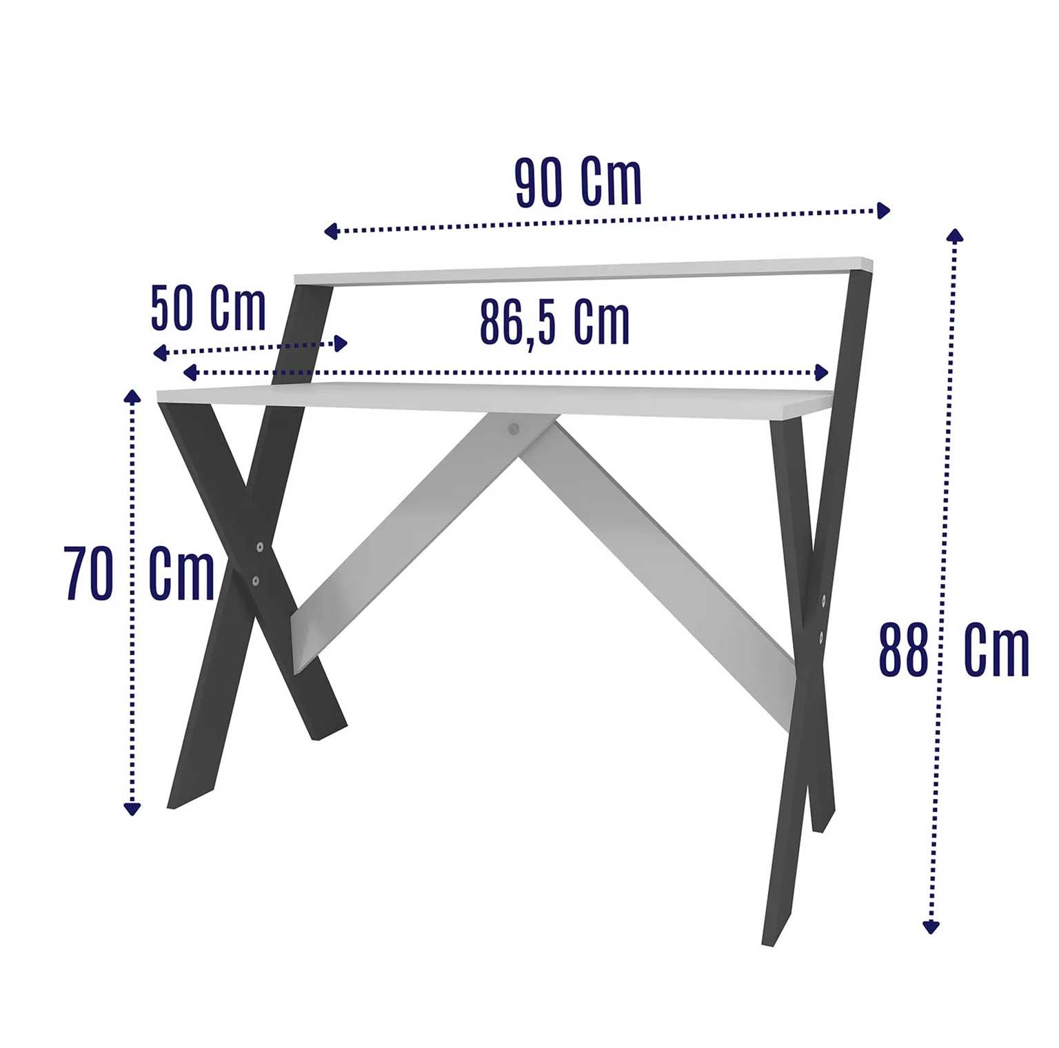 Enda Home X Ayaklı Raflı Ders Çalışma Masası 50x90 cm Antrasit - Beyaz