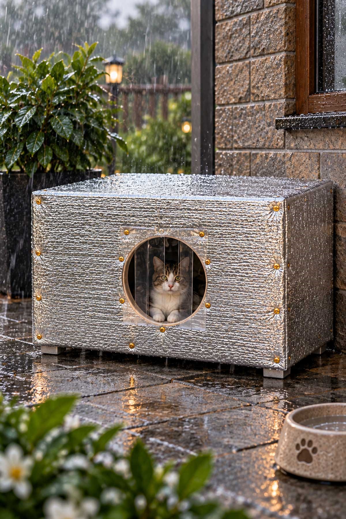 Narım İzalasyonlu Kedi Evi, Kedi Yuvası, Tam Korunaklı 60x37x35 cm Large Kedi Barınağı Rüzgar ve Yağmur Geçirmez, Monteli Teslimat