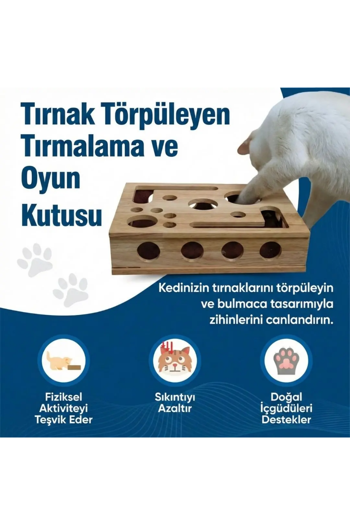 Reyo Pet KediKür Kedi Tırmalama ve Oyun Kutusu – Tırnak Törpüleyici İnteraktif Kedi Oyuncağı