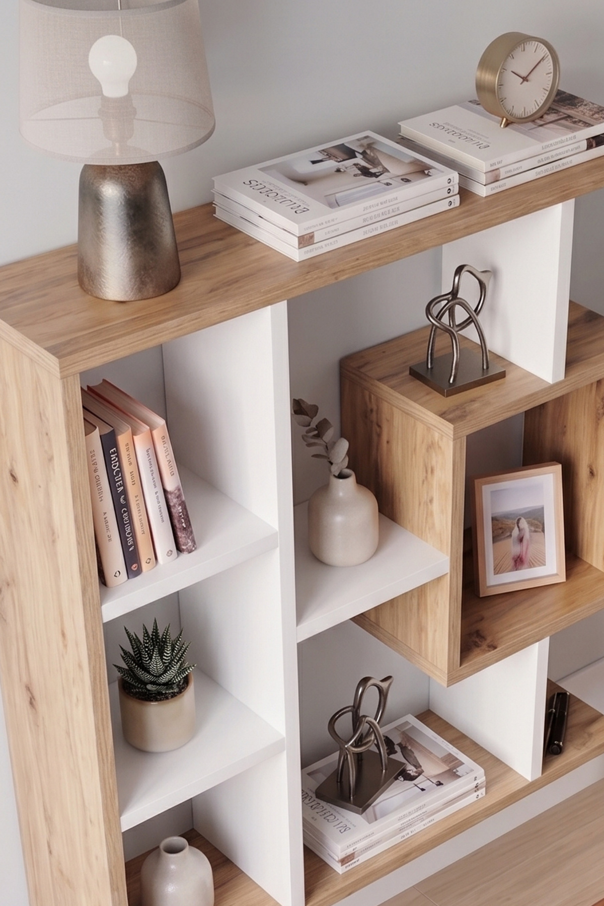 Enda Home Yegane Duvar Rafı, Duvar Kitaplığı, Dekoratif Kitaplık, Modern Kitaplık, Zeminde veya Duvarda Kullanıma Uygun Beyaz - Çam