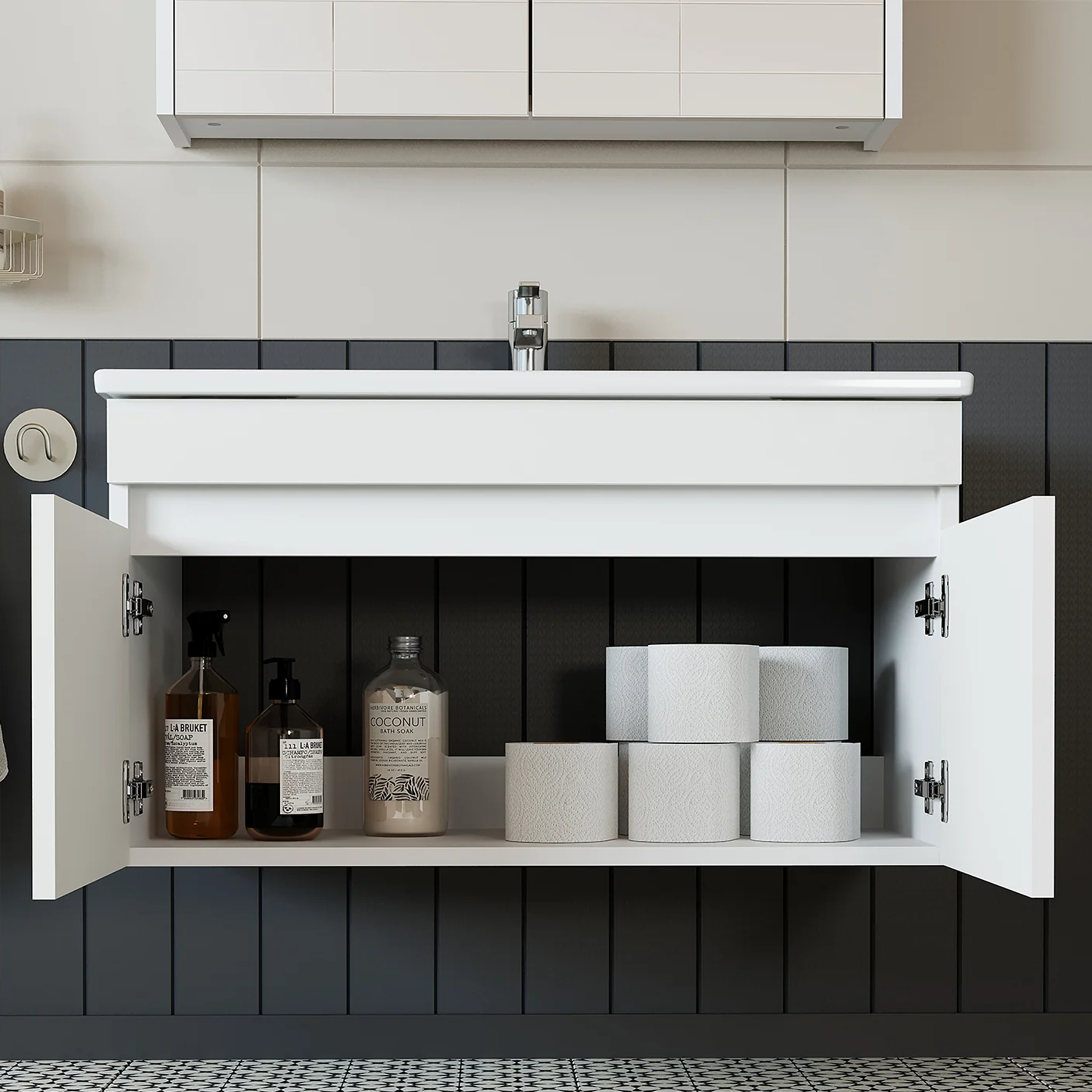 Roomart LD3 Ayaksız 2 Kapaklı Lavabolu Beyaz Mdf 65 cm Banyo Dolabı