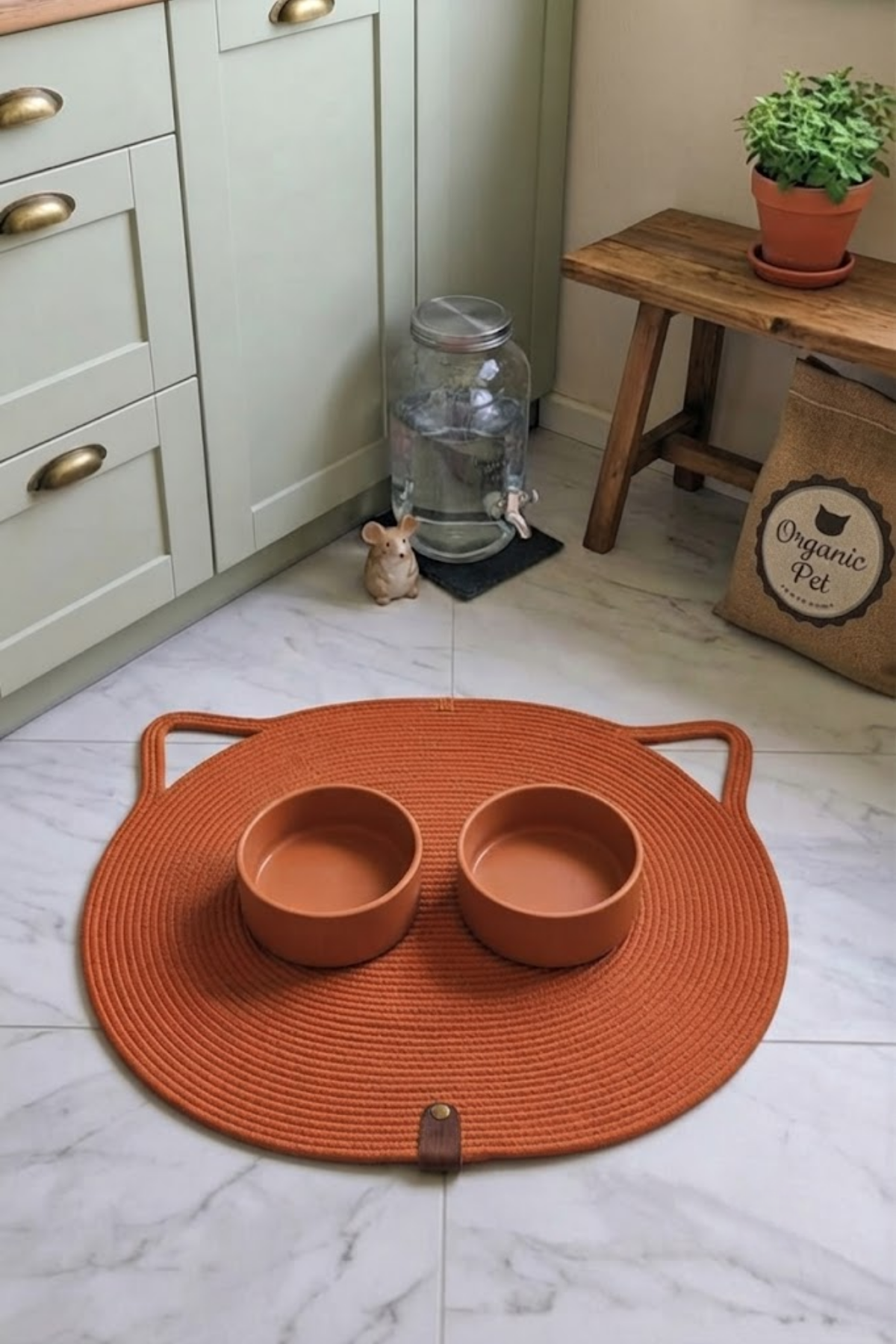 Reyo Pet El Yapımı Kedi Kulaklı Tırmalama Matı, Kedi ve Köpek Mama Matı %100 Pamuk Turuncu