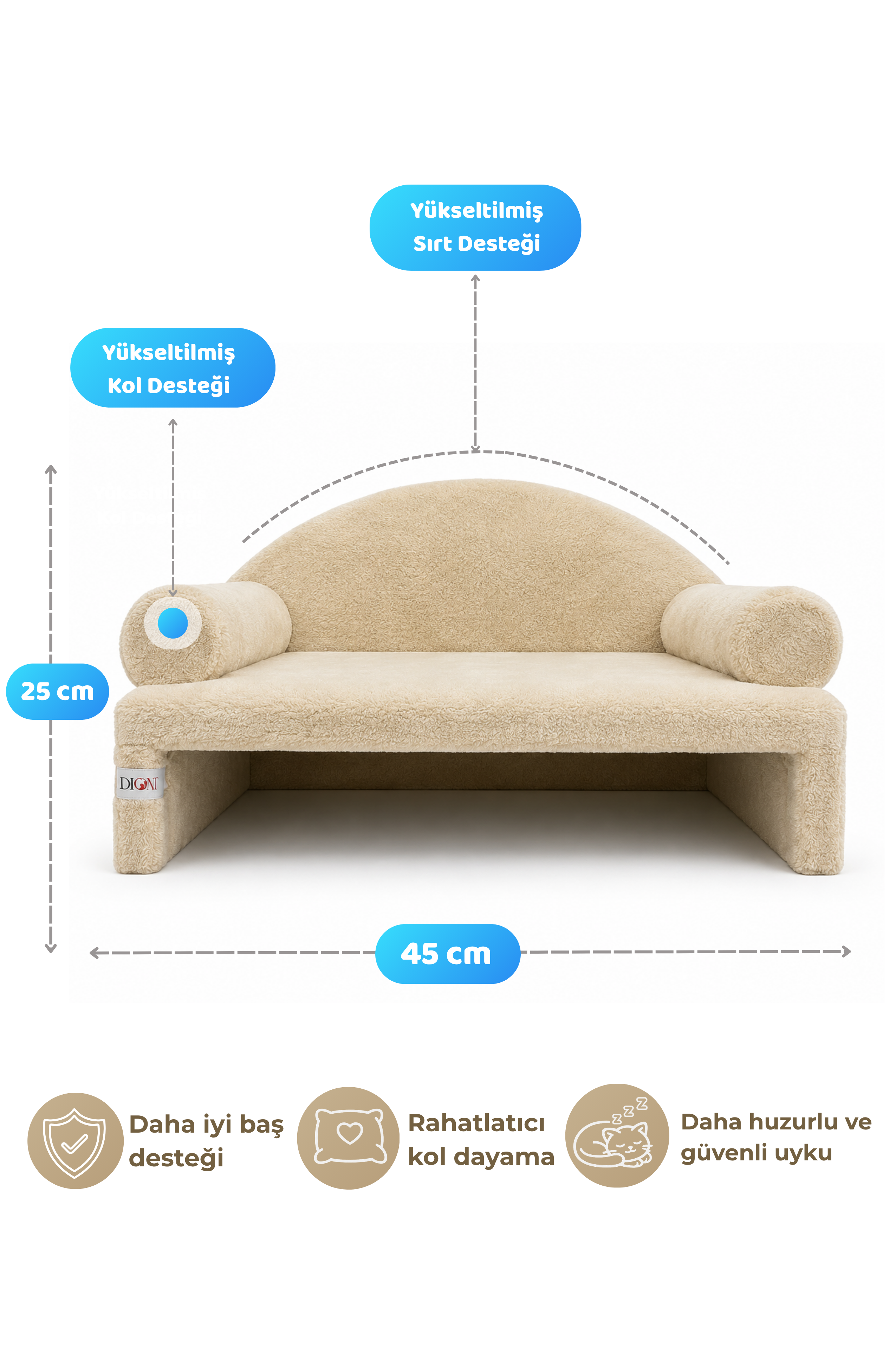 Reyo Pet Peluş Kedi Koltuğu, Kedi Kanepesi, Kedi Yatağı, Evcil Hayvan Dinlenme Koltuğu, Rahat Kedi Sofa Yatağı, 45x33x25 cm Bej