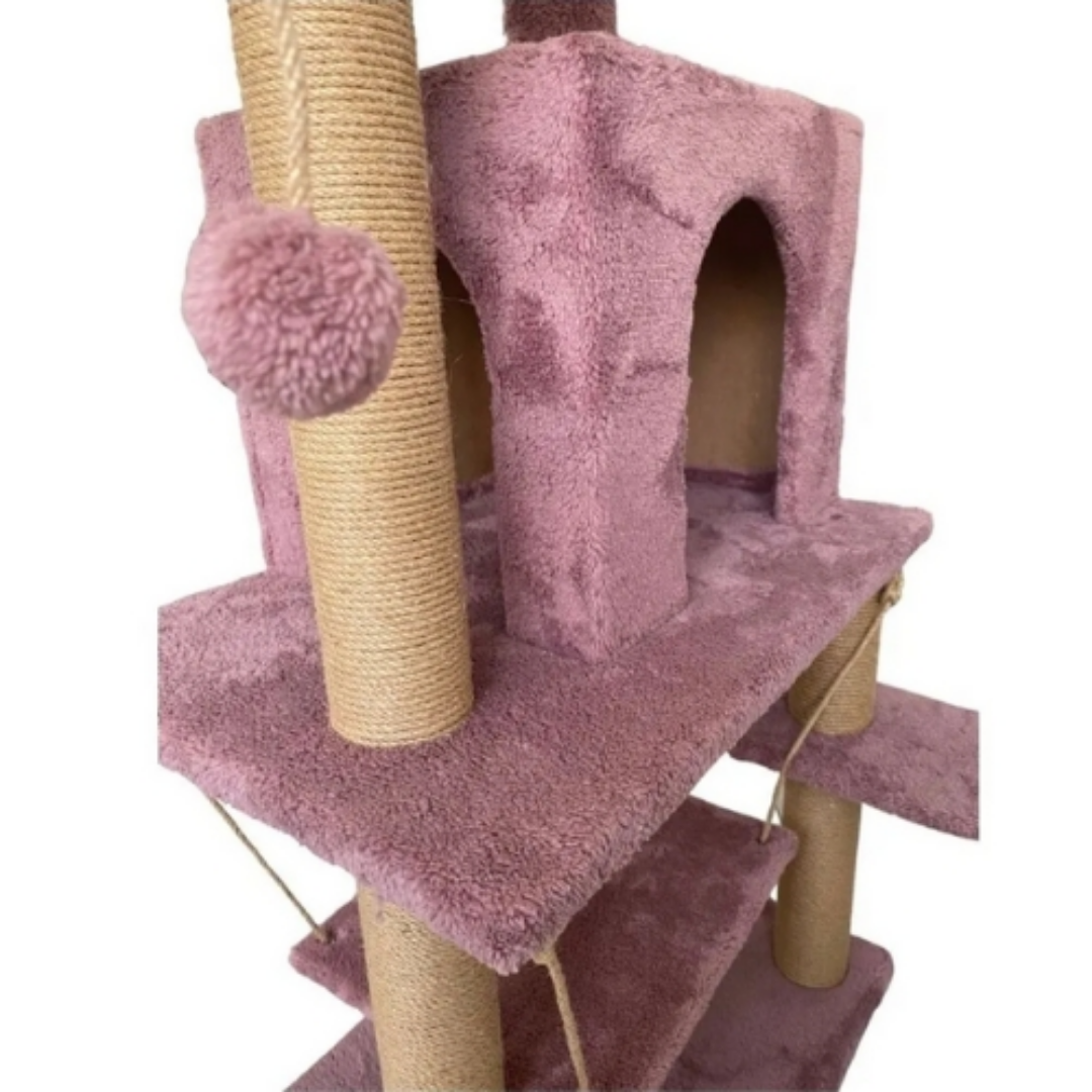 Reyo Pet Y01 Salıncaklı Yuvalı Lüx Kedi Tırmalama Oyun Evi Gül Kurusu