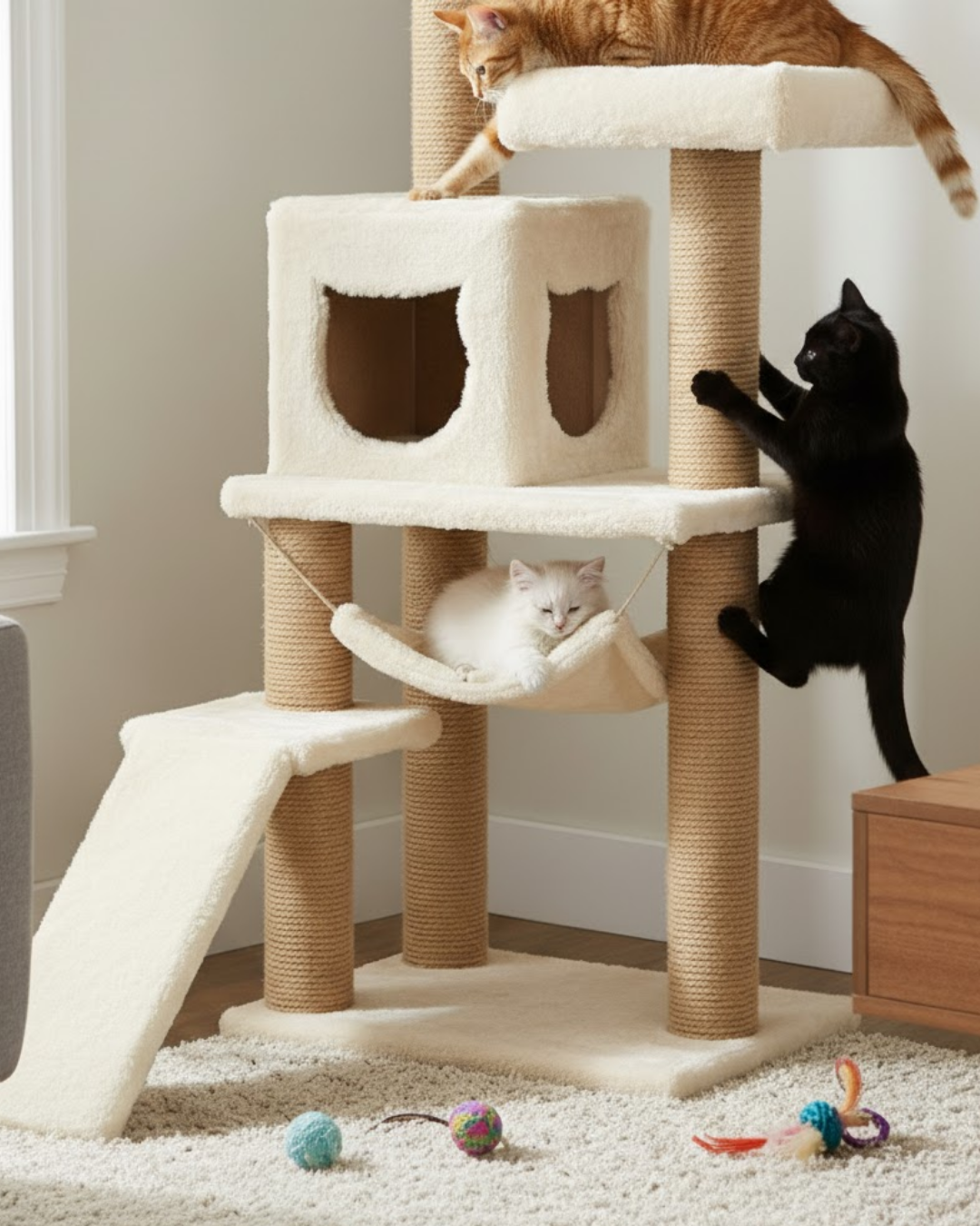 Reyo Pet S-9 Kedi Tırmalama Kulesi Platformlu 124 cm Beyaz