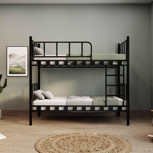 Reyo Zambak Genç Çocuk Yatak Odası Beyaz Metal Siyah Ranza 90X200