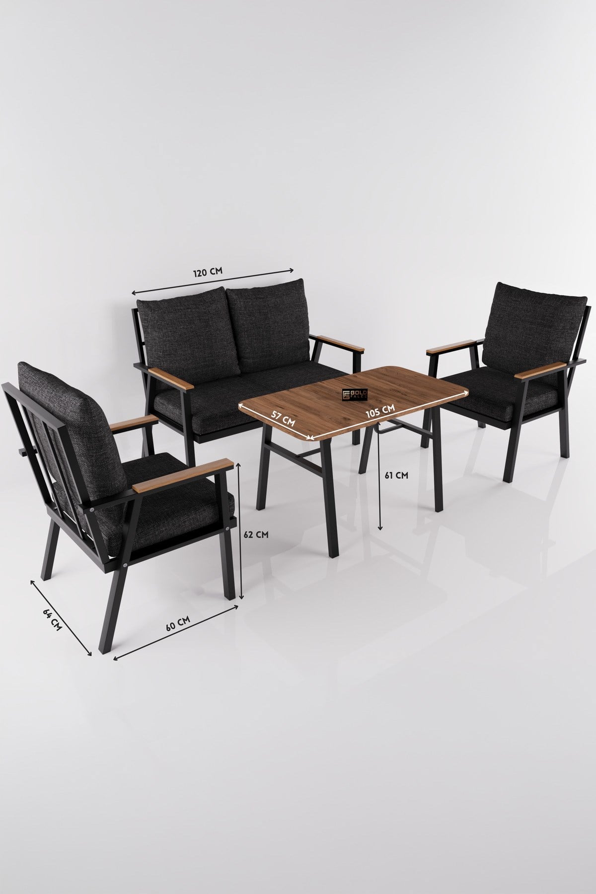 Reyo Falez Bahçe Balkon Oturma Grubu 4 lü Set Orta Sehpa Masa Koltuk Koltuk Minderli Balkon Teras Cafe Mobilya