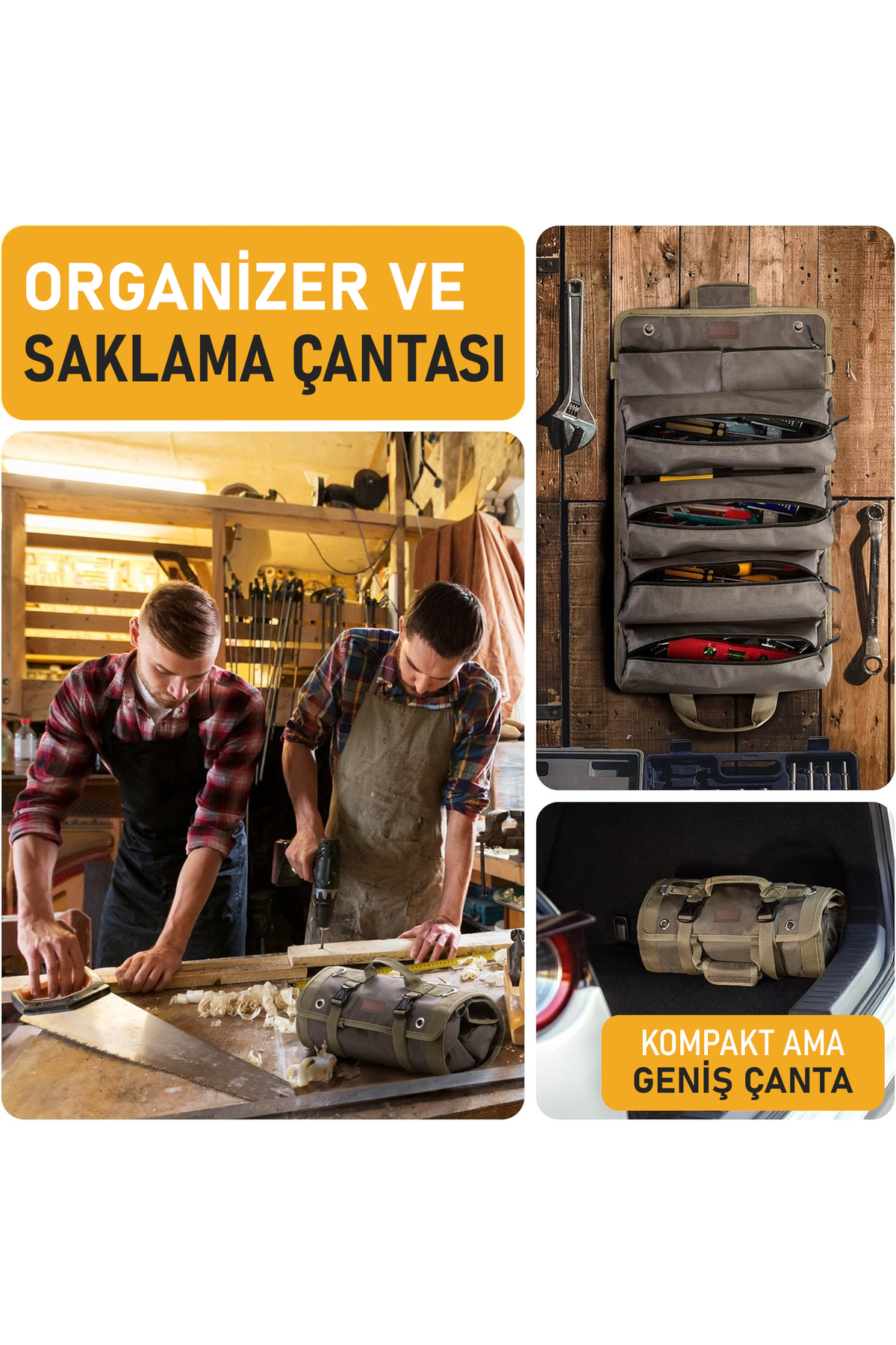HAEGS Alet Çantası, Ağır Hizmet Tipi Kanvas Rulo Takım Çantası, Katlanabilir Alet Organizer El Çantası, Tamirci Usta Marangoz Elektrikçi Teknisyen Hobici Takım Çantası, Alet Takım Anahtar Düzenleyici Çanta Haki