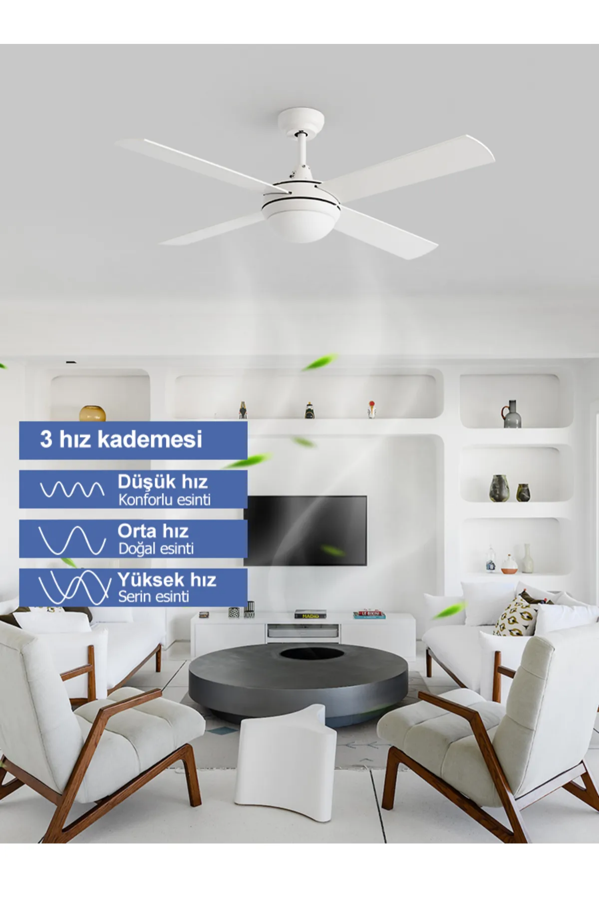 Dlc Alızee 132 Cm Beyaz Led Kumandalı Tavan Vantilatörü 