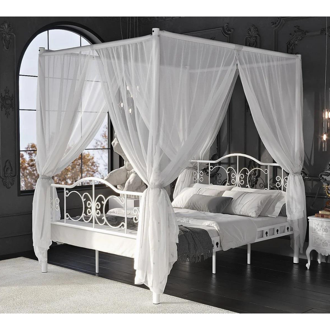 Reyo Pero Sultan Çift Kişilik Başlıklı Ferforje Metal Beyaz Karyola (Cibinliksiz) 180x200