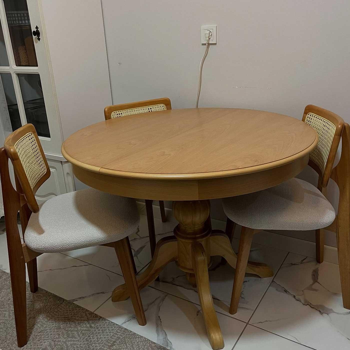 Reyo 90cm Açılır Yuvarlak Yemek Masası Baba Ayak Masa Natural Cilalı (Sandalyeler Dahil Değildir)