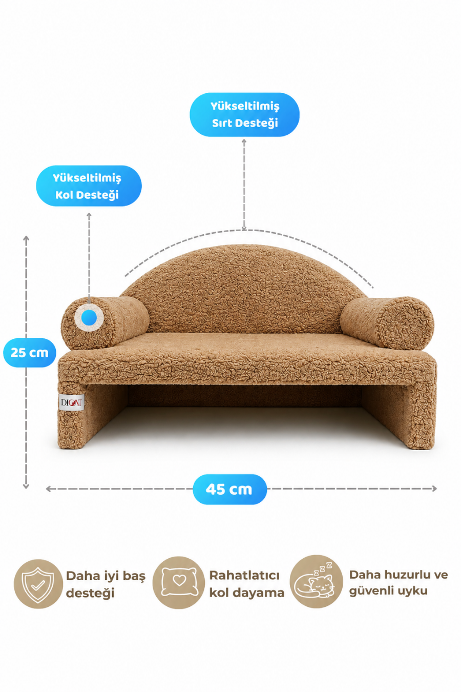 Reyo Pet Peluş Kedi Koltuğu, Kedi Kanepesi, Kedi Yatağı, Evcil Hayvan Dinlenme Koltuğu, Rahat Kedi Sofa Yatağı, 45x33x25 cm Kahve