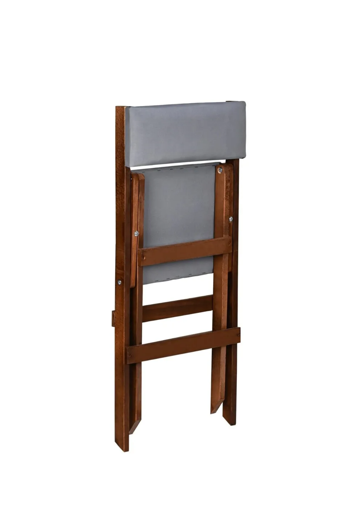 BySay Ahşap Katlanır Döşeme Minderli 3'lü Bistro Set Bahçe Takımı Ceviz Gri