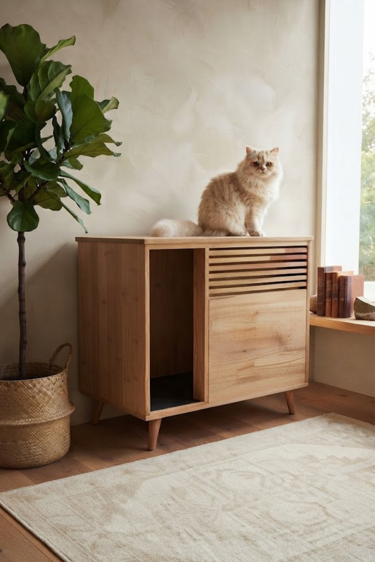 Reyo Pet XXL Kedi Tuvaleti Dolabı – Ekstra Büyük, 1. Sınıf Ahşap, Kapalı Kedi Kum Kabı Dolabı