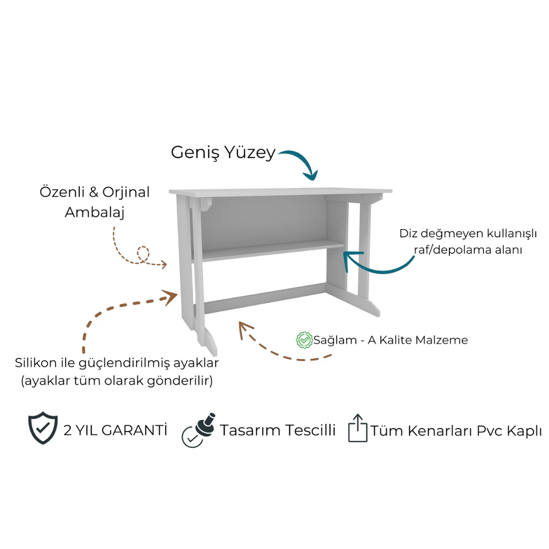 Enda Home Pillar Kütüphaneli Geniş Çalışma Masası 100x56 Cm Beyaz