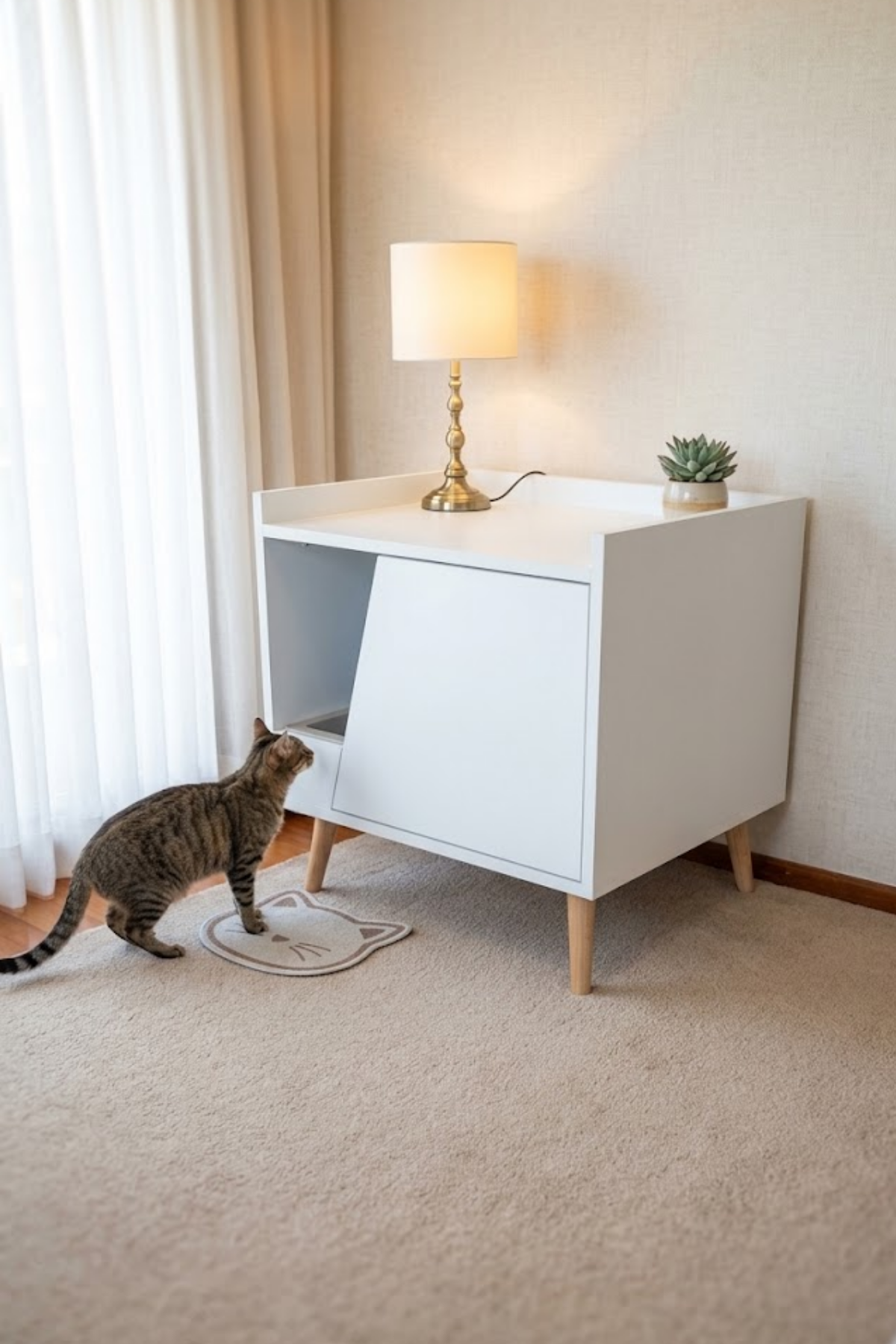Reyo Pet Kapalı Kedi Tuvaleti Dolabı Beyaz – MDF, Modern ve Şık Tasarım