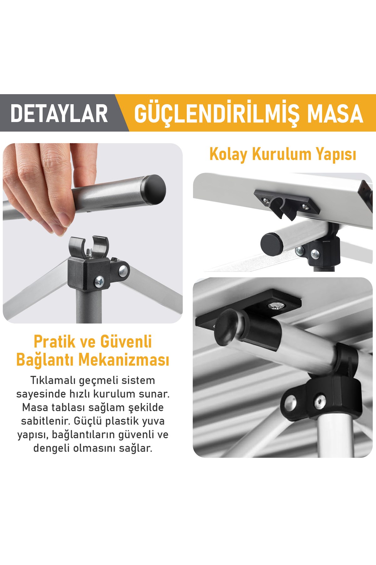 Haegs Güçlendirilmiş Alüminyum Katlanır Kamp Masası, Katlanabilir Outdoor Masa, Piknik Masası, Menteşeli Sistem, Dayanıklı Sağlam Gövdeli Kamp Masası, Taşınabilir Hafif, 3-4 Kişilik, 70x70x60cm Siyah