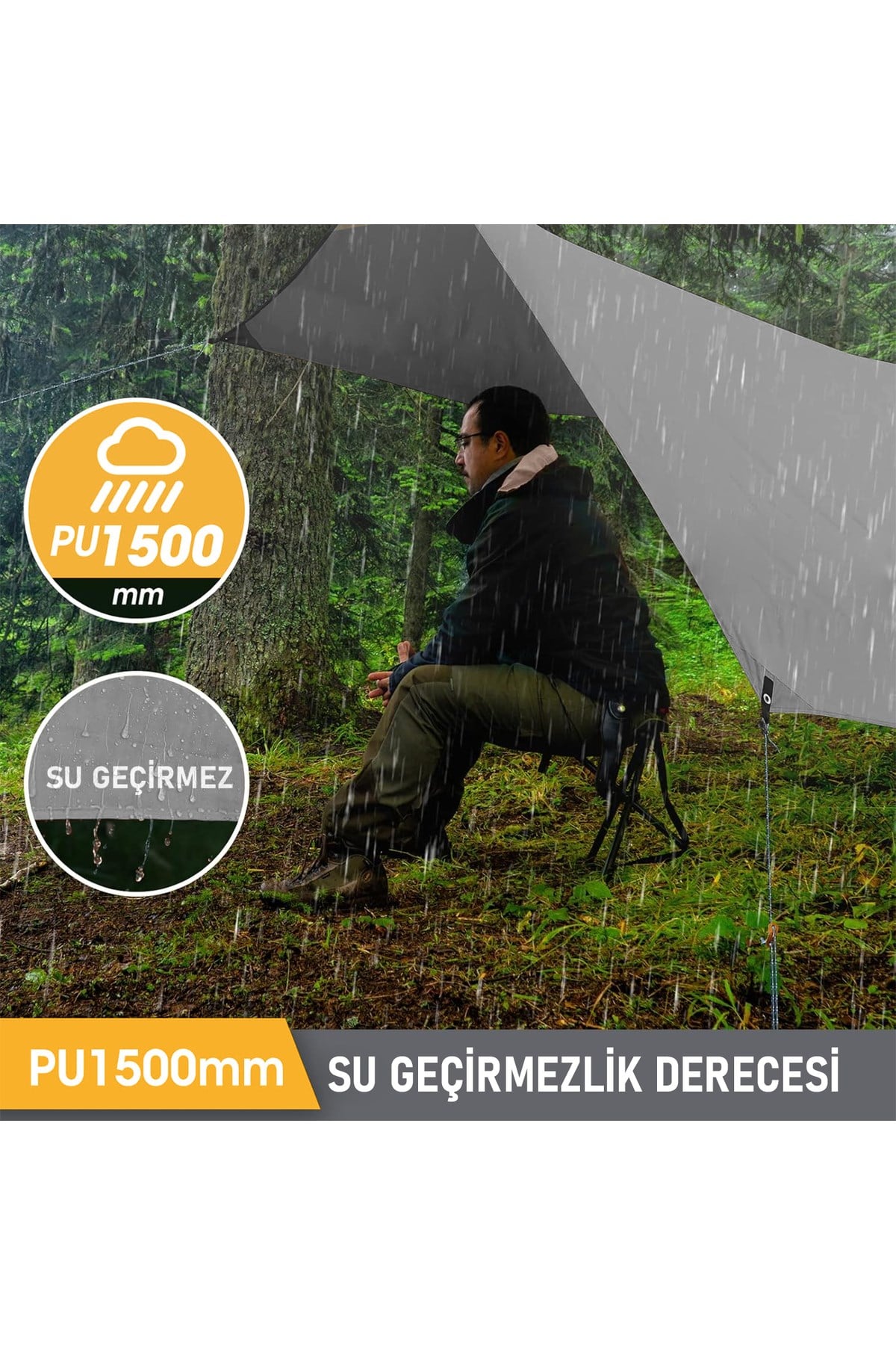 Haegs Su Geçirmez Tarp Tente Gölgelik Örtü, 4 Mevsim Taşınabilir Örtü Branda Çok İşlevli Outdoor Açık Hava Kamp Seyahat Tente Branda Barınak Yağmurluk, Güneşlik Karavan Yan Gölgelik Çadır 300x300 cm- Gri