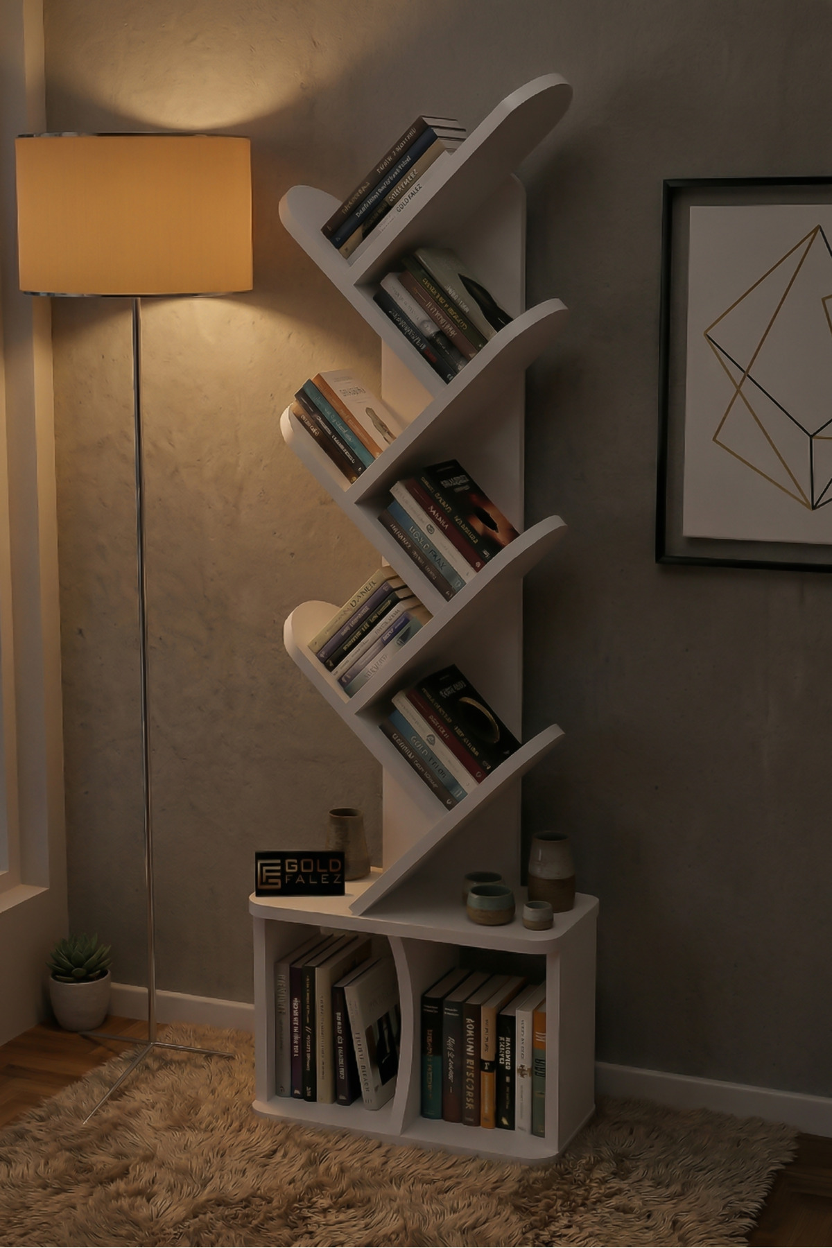Reyo Falez 10 Raflı Kitaplık Modern Dekoratif Kitap Rafı Çok Katlı Kitap Standı Salon Ofis Organizer 7060 Beyaz