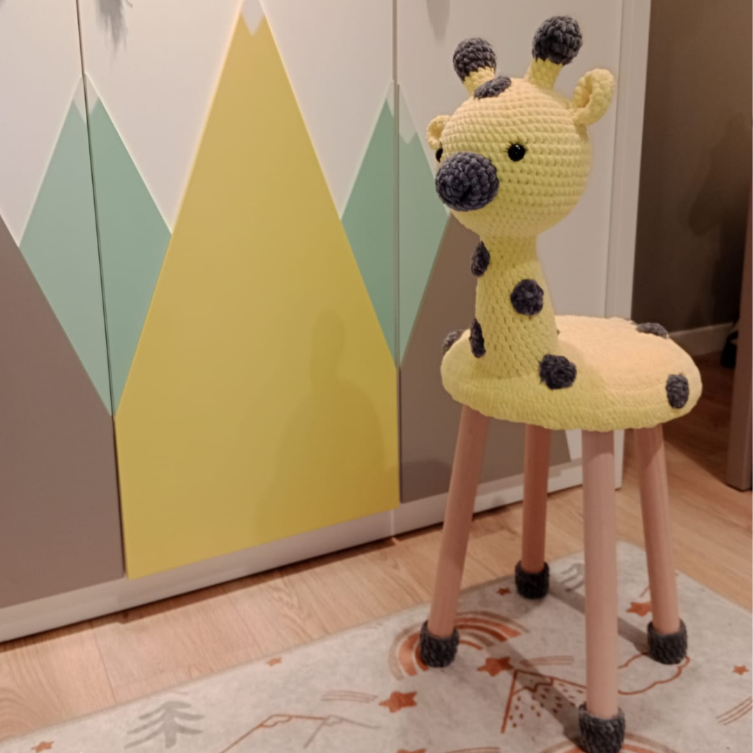 Reyo Hayvan Figürlü Ahşap Amigurumi Çocuk Taburesi Sarı Zürafa