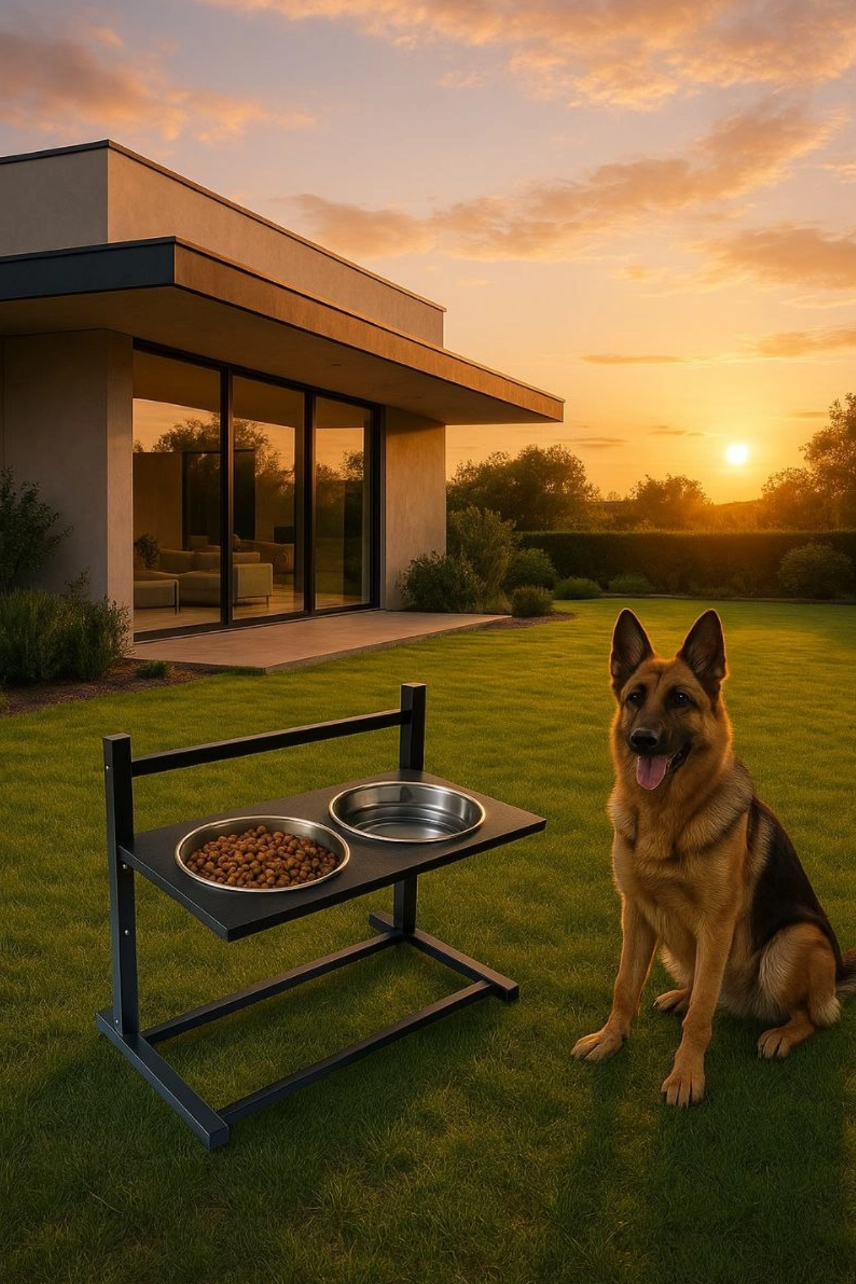Reyo OK-AY Store Aybisev XL Ayarlanabilir Köpek Mama Su Kabı Standı Büyük Irklar İçin Metal Stand Siyah