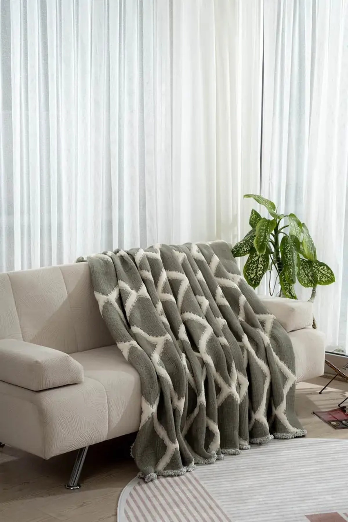 Mylasa Home Müslin 7 Katlı Baklava Desenli (Jakarlı) Yorgan Çift Kişilik 240x260cm Haki