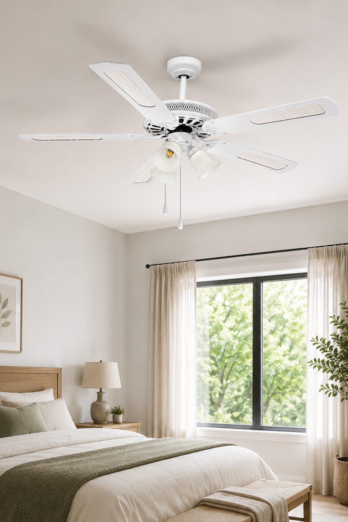 Reyo Lodos Beyaz 132cm İpli Bakır Motor 3 Lambalı Tavan Vantilatörü Beyaz
