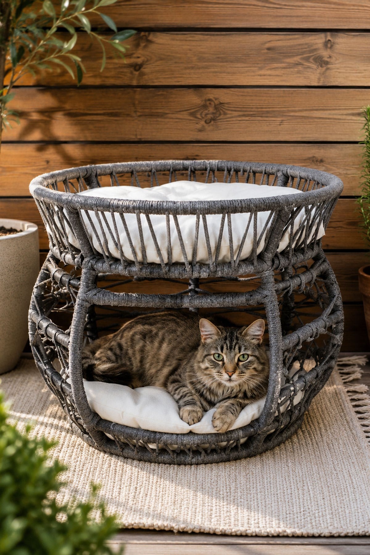 Reyo Pet Lüxperi Bombeli Kedi Ranzası 2 Katlı Kedi Yatağı Gri