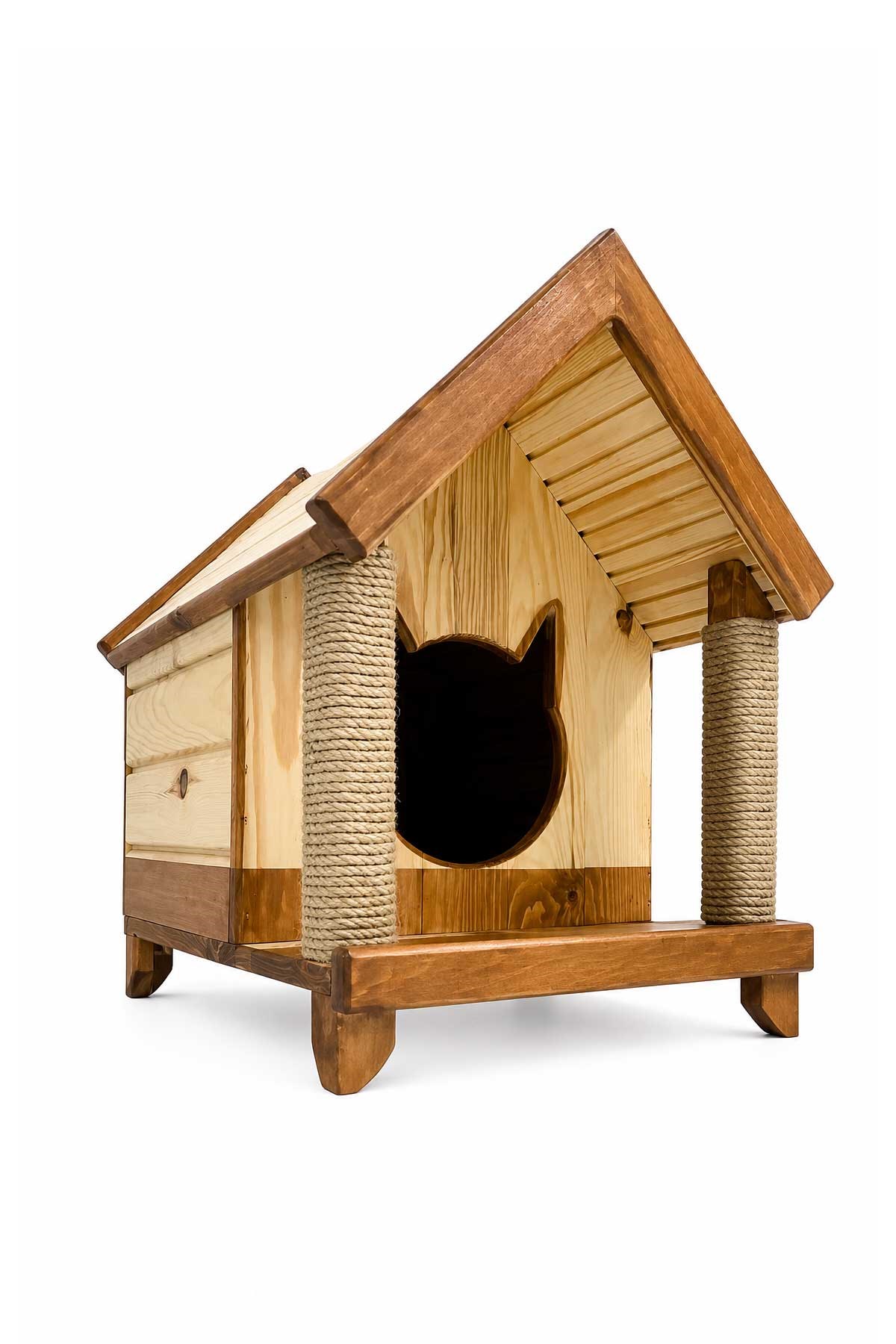 Narım Ahşap Kedi Evi Tırmalama Tahtalı Kedi Barınağı, Dış ve İç Mekana Uygun 60x33x35 cm