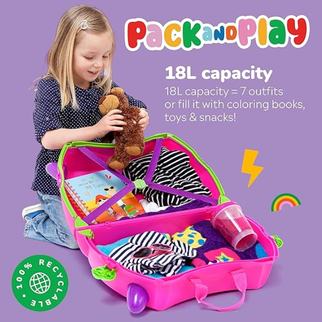 Trunki Pembe Trixie Binilen ve Sürülen Çocuk Valizi