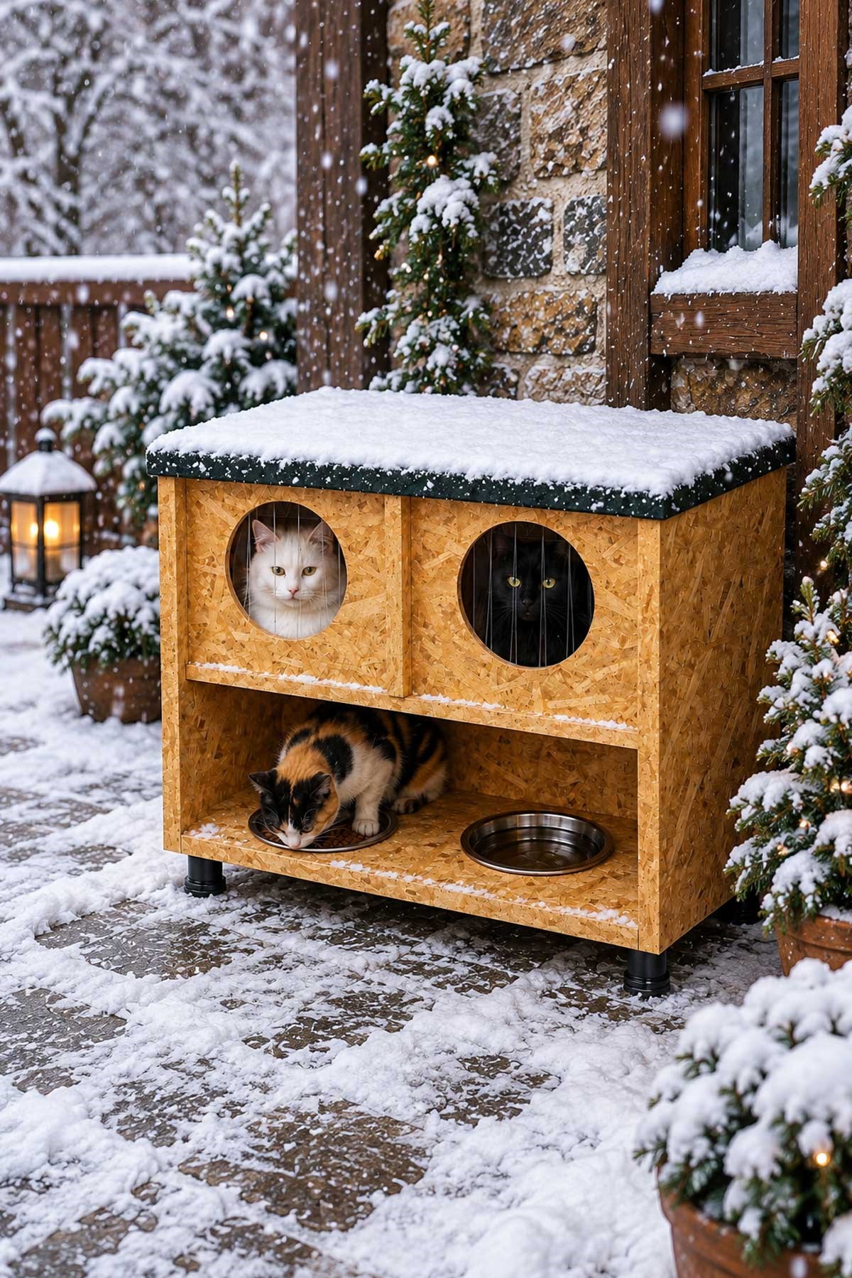 Narım 2 Bölmeli Kedi Evi ve Mamalık – Yağmura Dayanıklı Dış Mekan Kedi Barınağı 60x60x36 cm