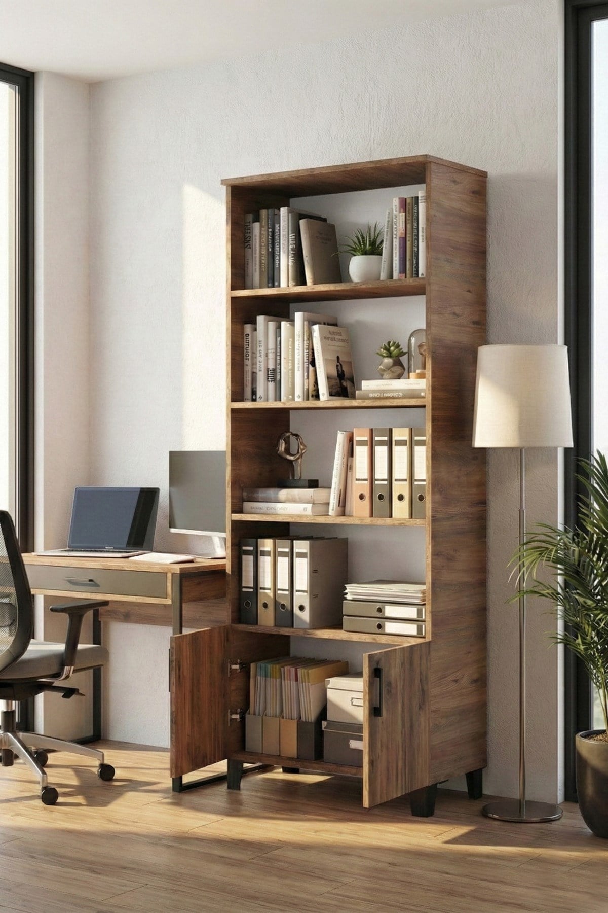 Reyo Falez Kitaplık Modern Çok Amaçlı Dolaplı Raflı Ofis Salon Mutfak Düzenleyici Çok Raflı 250 Atlantik