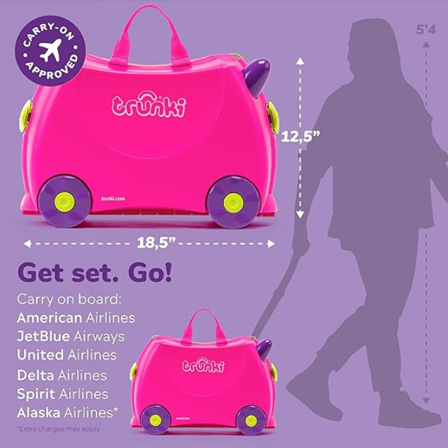 Trunki Pembe Trixie Binilen ve Sürülen Çocuk Valizi