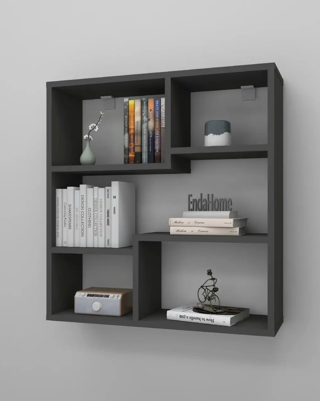 Enda Home Myra09 5 Bölmeli Modern Duvar Rafı, Mutfak Rafı Siyah