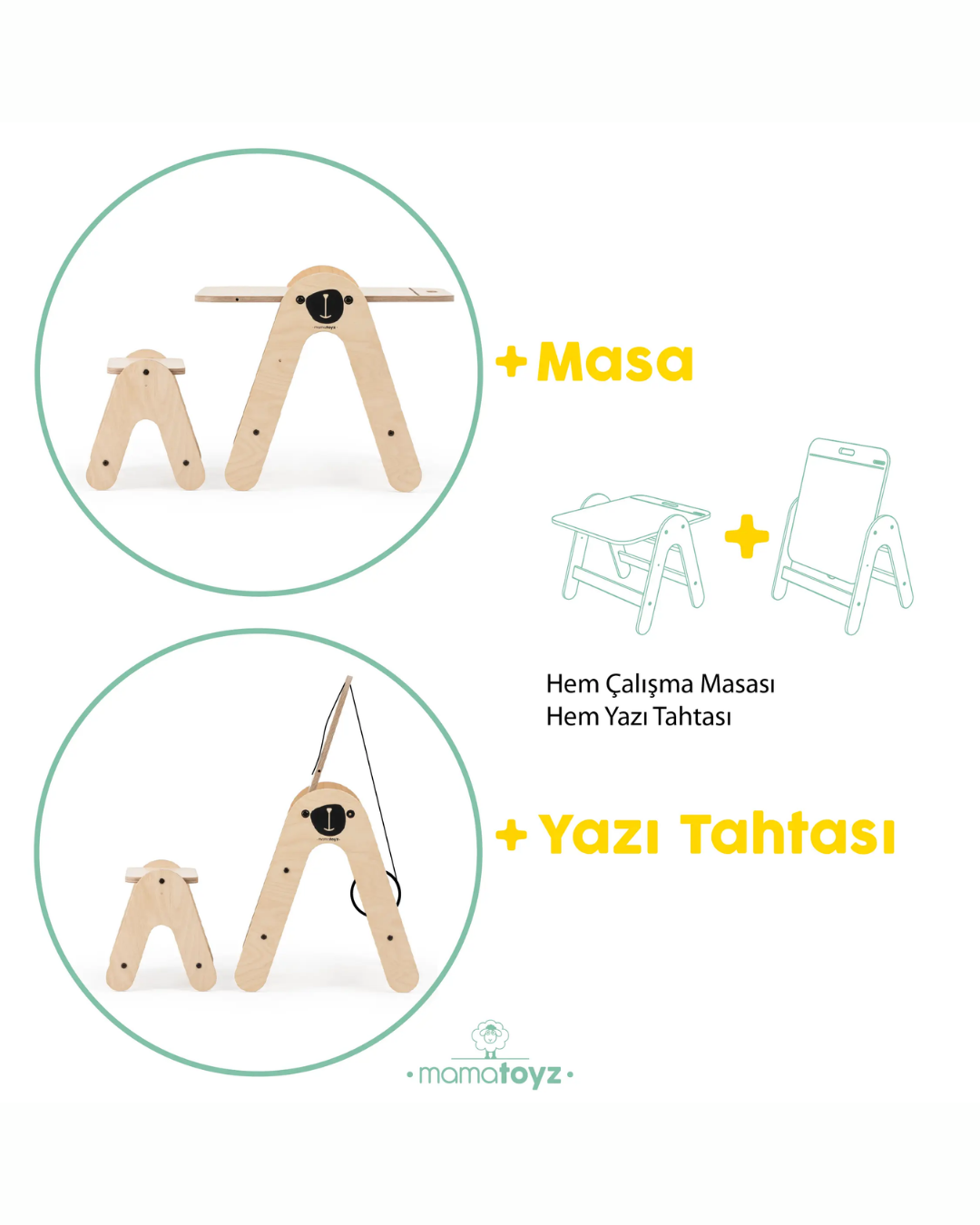 Mamatoyz Ayı Figürlü Ahşap Aktivite Masası