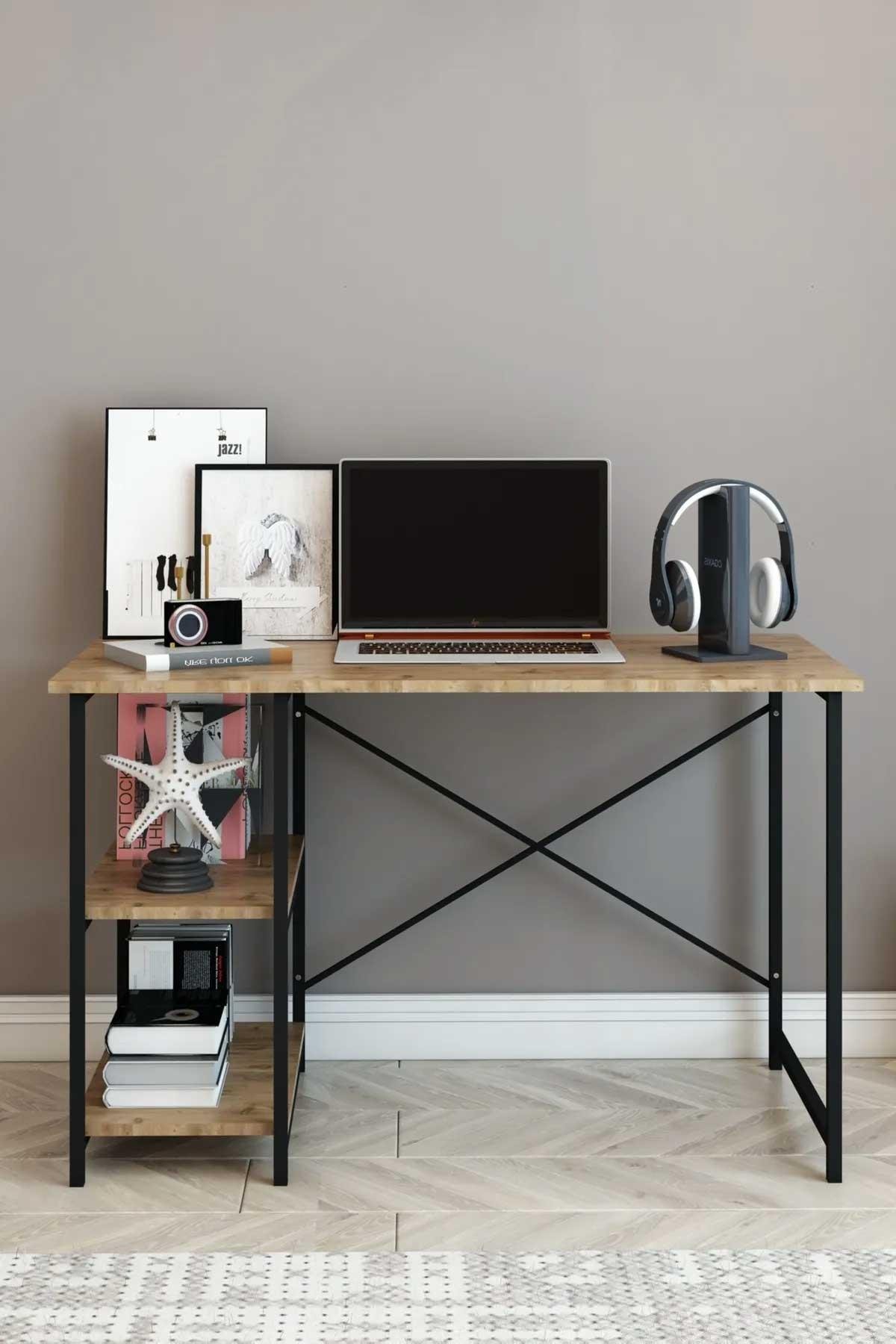 Reyo Falez 2 Raflı Çalışma Masası 60x120 - Bilgisayar Ofis Ders Masası Ceviz