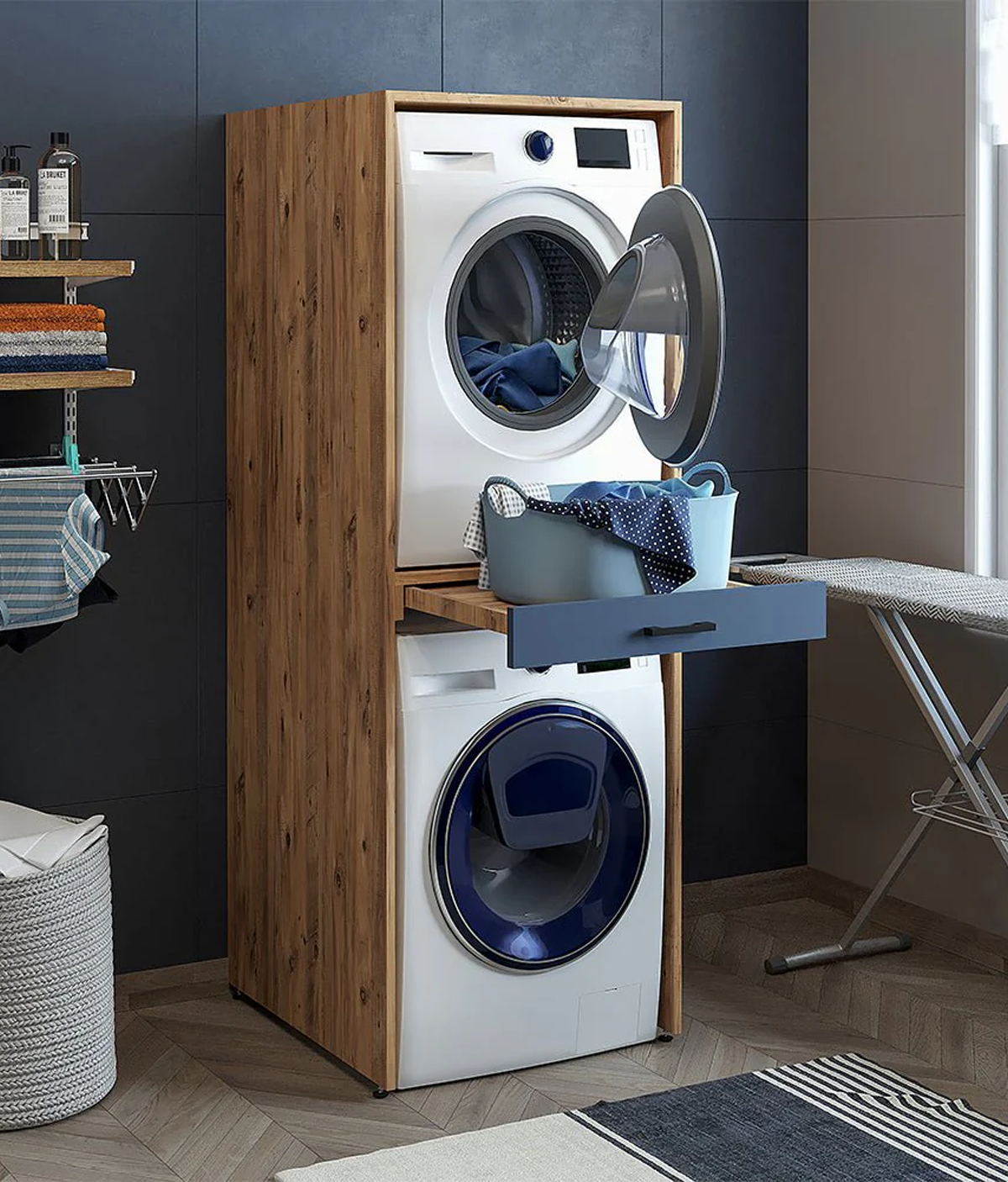 Roomart Çamaşır ve Kurutma Makinesi Dolabı Atlantik Çam - Antrasit