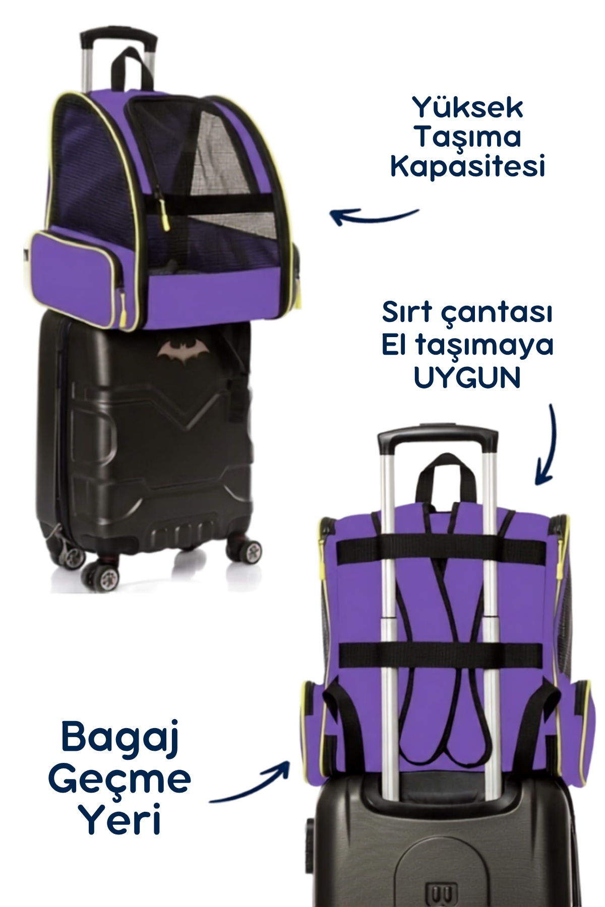Reyo Brave Paws Plastik Fileli Piramit Model Yıkanabilir Kedi ve Köpek Çantası Mor